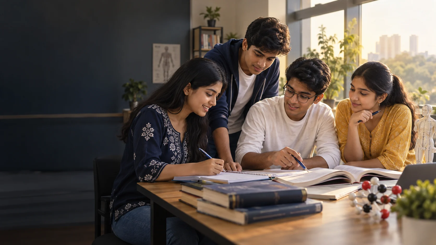 JNEXT students preparing together in a modern classroom